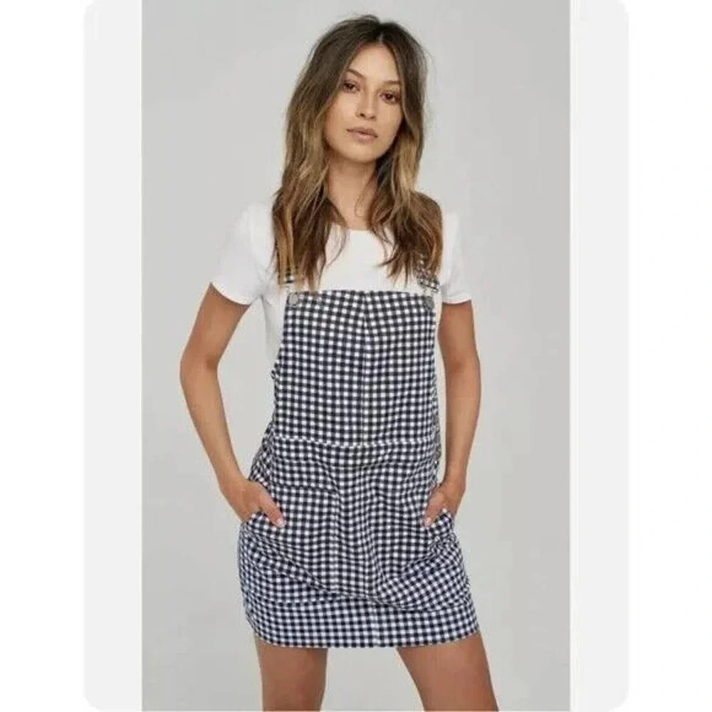VOLCOM Georgia May Jagger Overalls Frochickie Gingham Dress Medium/M/4/6 NEW - Picture 1 of 10